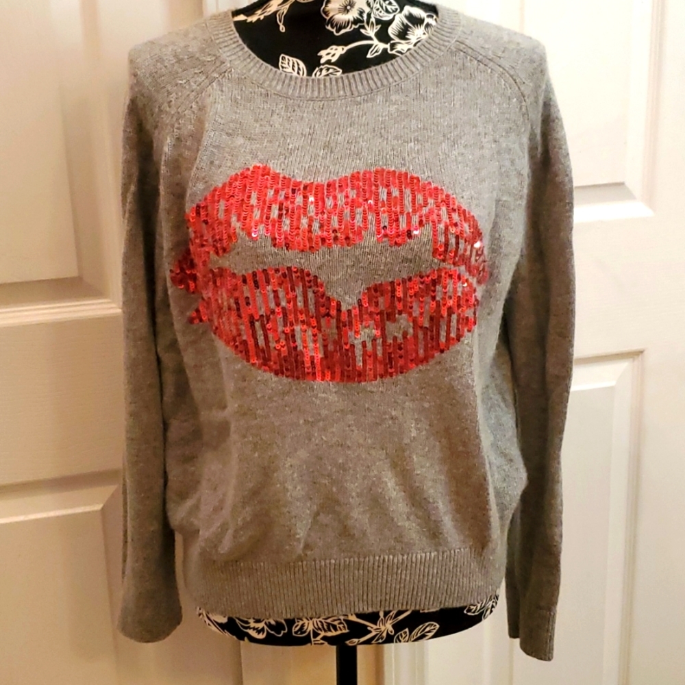 H&M Red Sequin Angora Sweater S/M